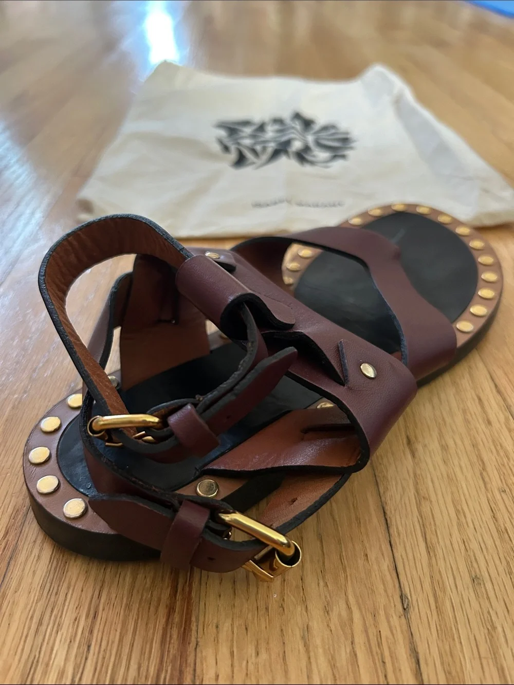Isabel Marant Brown and Black Studded Leather Sandals